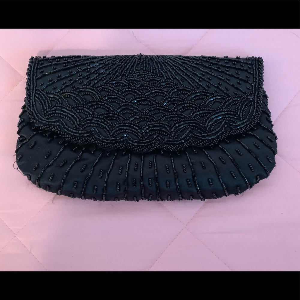 Black beaded evening clutch